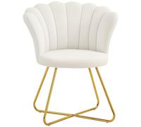 HOMCOM Chaise de coquillage, coiffeuse, chaise en velours, chaise de salon avec pieds en acier, pour salon, chambre à coucher, 69 x 64 x 80 cm, crème
