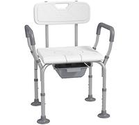 HOMCOM Chaise de Douche siège de Douche Chaise percée avec Seau de Toilette Hauteur réglable Pieds antidérapants accoudoirs Charge Max.136 Kg pour Personnes âgées et handicapées Aluminium HDPE Blanc
