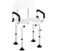 HOMCOM Chaise de Douche, Tabouret de Douche réglable en Hauteur avec Dossier et accoudoirs rabattables, Assise U, Pieds antidérapants à ventouses, pour Personnes âgées et handicapées, alu HDPE, Blanc