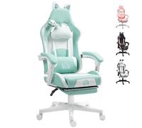 HOMCOM Chaise de gaming avec oreilles inclinable à 135° avec hauteur réglable, repose-pieds rétractable, support lombaire et appuie-tête amovible pour bureau ou studio Bleu clair