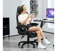 HOMCOM Chaise de Gaming Inclinable à 125° et Massante en Similicuir avec Repose-Pieds, 65x68x120-128 cm, Noir
