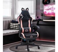HOMCOM Chaise de Gaming Inclinable avec Repose-Pieds et Coussins, en Simili Cuir et Éponge, 65x62x116-124 cm, Rose et Noir