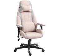 HOMCOM Chaise de Jeu avec Soutien Lombaire, Appui-tête pour Adultes, Chaise de Bureau d'ordinateur en Tissu avec Hauteur et accoudoirs réglables, pivotante à 360° pour Bureau à Domicile, Rose pâle