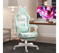 HOMCOM Chaise de Jeu Inclinable avec Repose-Pieds et Coussins, en Similicuir et Éponge, 65x62x116-124 cm, Blanc et Bleu