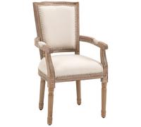 HOMCOM Chaise de salle à manger, chaise de cuisine avec accoudoirs et pieds en bois massif, chaise rembourrée, chaise capitonnée avec touche lin, chaise de salon au design vintage, blanc crème, 59 x 6