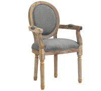 Chaise de salle à manger chaise de salon médaillon style Louis xvi bois massif patiné sculpté tissu lin gris - Gris