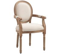 HOMCOM Chaise de Salle à Manger Chaise de Salon médaillon Style Louis XVI Bois Massif patiné sculpté Tissu Lin Crème