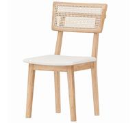 HOMCOM Chaise de salle à manger, cuisine, rembourrée, avec dossier en rotin, coussin et pieds en bois, en cuir synthétique, naturelle