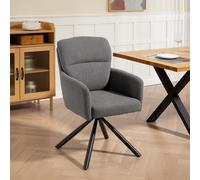 HOMCOM Chaise de salle à manger rembourrée, Chaise de cuisine avec rembourrage épais, Accoudoirs, Pieds en métal, Gris