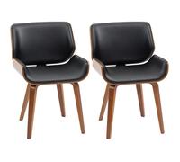 HOMCOM Lot de 2 chaises de salle à manger vintage – assise revêtement synthétique noire, pieds en bois