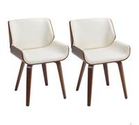 HomCom – Lot de 2 chaises de salle à manger style vintage, assise synthétique blanche, pieds bois