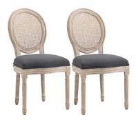 HOMCOM Lot de 2 chaises salle à mange Chaises bois sculpté médaillon vintage Style Louis XVI patiné Dossier cannage Aspect Lin Gris | Aosom France