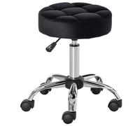 HOMCOM Chaise de salon avec roulettes - Hauteur réglable - Pivotant - Tabouret de salon - Toucher velours - Mousse - Base chromée - Noir - 35 x 35 x 49-61 cm