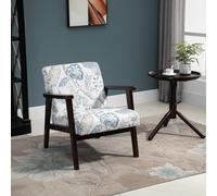 HOMCOM Chaise de Salon Fauteuil Rembourré avec Accoudoirs en Bois et Tissu Respirant pour Maison et Bureau, à Fleurs, 68.5x78.5x75cm