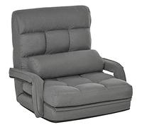 HOMCOM Chaise de sol, avec dossier réglable en 5 positions, coussin lombaire et rembourré, pour le salon, les jeux et la lecture, gris foncé