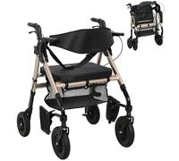 HOMCOM Chaise de transport 2 en 1 pour fauteuil roulant et déambulateur pliable avec siège, dossier, repose-pieds, cadre de marche léger avec poignées réglables, déambulateur à 4 roues et sac pour