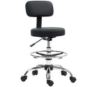 HOMCOM Chaise Dessin Bureau, Dossier, Repose-Pieds réglable, Noir | Tabouret réglable en hauteur, tâche roulante rembourrée en cuir, pour le bureau à domicile
