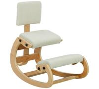 HOMCOM Chaise Ergonomique à Genoux avec Dossier, à Bascule, en Tissu de Lin et contreplaqué de Bouleau, Large Repose-Genoux rembourré, Blanc crème, pour Bureau à Domicile