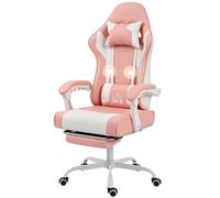 HOMCOM Chaise gamer avec massage lombaire par vibration inclinable 155° hauteur réglable appui-tête et repose-pieds escamotable rose