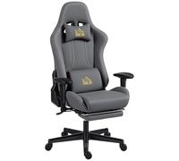 HOMCOM Chaise Gaming Ergonomique avec accoudoirs réglables, Fauteuil Gamer en suède avec Dossier inclinable, Hauteur réglable, Repose-Pieds, Appui-tête, Soutien Lombaire et pivotant à 360°, Gris