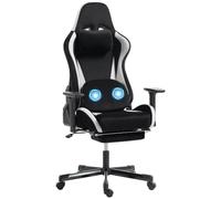 HOMCOM Chaise Gaming Ergonomique avec Coussin Lombaire massant Chauffant, accoudoirs 3D, appuie-tête, Repose-Pieds rétractable, Assise à Ressorts, Noire