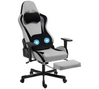 HOMCOM Chaise Gaming Ergonomique avec Massage Chauffant, Repose-pieds, Tissu, Gris