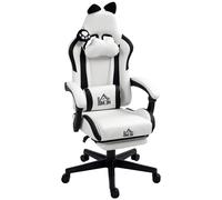 HOMCOM Chaise gaming ergonomique avec Oreilles de Chat, fauteuil gamer avec dossier inclinable, 65 x 62 x 124 cm, blanc