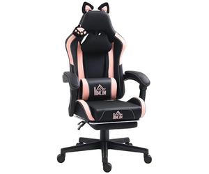 HOMCOM Chaise Gaming Ergonomique avec Oreilles de Chat, Fauteuil Gamer avec Dossier inclinable, Hauteur réglable, Repose-Pieds, Appui-tête, Soutien Lombaire et pivotant à 360°, Noir