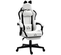 HOMCOM Chaise Gaming Ergonomique avec Oreilles de Chat Fauteuil Gamer Blanc