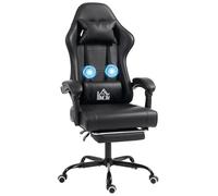 HOMCOM Chaise Gaming Ergonomique, Fauteuil Gamer avec Support Lombaire massant, Dossier inclinable, Hauteur réglable, Repose-Pieds, Appui-tête, 63 x 66 x 126-134 cm, Noir