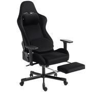 HOMCOM Chaise Gaming Ergonomique Massante et Coussin Lombaire Chauffant, Fauteuil Gaming Inclinable en Lin, Accoudoirs 4D, Noir