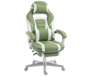 HOMCOM Chaise Gaming Hauteur réglable Repose-Pieds rétractable Vert | Chaise gaming inclinable, support lombaire, appui-tête amovible, pour bureau/étude