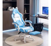 HOMCOM Chaise Gaming Reclinable avec Repose-pieds et Coussins, en Cuir Synthétique et Mousse, 65x62x116-124 cm, Blanc et Rose