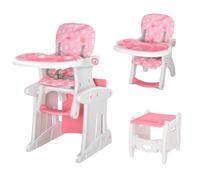 HOMCOM Chaise haute convertible 3 en 1 pour bébé avec plateau amovible, harnais de sécurité, pieds antidérapants, table de salle à manger Rose