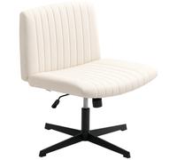 HOMCOM Chaise Home Office réglable en hauteur, fauteuil pivotant aspect lin, assise en tailleur jusqu'à 120 kg, blanc crème
