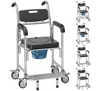 HOMCOM Chaise percée 3 en 1 avec roulettes, chaise percée de transport à côté de la douche, fauteuil roulant imperméable avec siège rembourré pour personnes handicapées et personnes âgées, noir