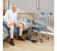 HOMCOM Chaise percée adulte à roulettes, chaise percée de douche avec repose-pieds, dossier et accoudoirs, 53x97x97cm, gris