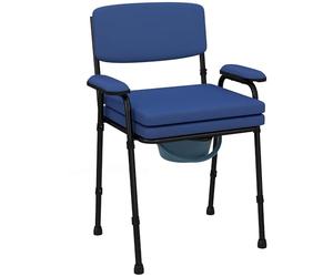HOMCOM Chaise percée toilette, chaise de toilette antidérapante, chaise pot de chambre adulte 5 en 1 multifonctions, hauteur réglable, seau amovible - dossier, siège et accoudoirs rembourrés, bleu