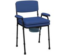 HOMCOM Chaise Percée Toilette, Chaise Pot de Chambre Adulte Bleu | Antidérapante, 5-1 Multifonctions, Hauteur Réglable, Seau Amovible, Dossier Siège et Accoudoirs Rembourrés