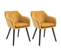 HOMCOM Chaises de Salle à Manger Chaise de Cuisine chaises de Salon scandinave - Lot de 2 - Pieds effilés Bois Noir - Velours Jaune Moutarde