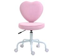HOMCOM Chaise réglable en Hauteur pour Jeunes 42x50x79-89 cm Rose | Fauteuil de bureau pivotant exécutif, pour petits espaces, apprentissage et jeu, rembourrage en forme de cœur, tissu lin