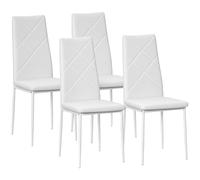 HOMCOM Chaise Salle à Manger Lot de 4, Chaise de Cuisine Moderne avec Dossier Haut, siège rembourré, revêtement synthétique et Pieds en Acier, pour Salon, Salle à Manger, Blanc