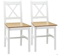 HOMCOM - Chaises de salle à manger - Lot de 2, bois de pin, dossier croisé haut, chêne et blanc