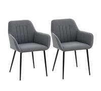 HOMCOM Chaises de Salle à Manger Chaises de Visiteur Design scandinave - Lot de 2 chaises - Pieds effilés métal Noir - Assise Dossier accoudoirs ergonomiques Lin Gris foncé