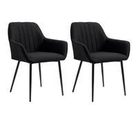 HOMCOM Chaises de Salle à Manger Chaises de Visiteur Design scandinave - Lot de 2 chaises - Pieds effilés métal Noir - Assise Dossier accoudoirs ergonomiques Lin Noir