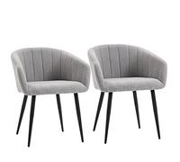 HOMCOM Chaises de Salle à Manger Chaises de Visiteur scandinave - Lot de 2 - Pieds en métal Noir - Assise Dossier accoudoirs ergonomiques Aspect Lin Gris