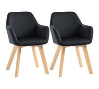 HOMCOM Chaises de Salle à Manger, Lot de 2, Chaise de Cuisine avec accoudoirs, Dossier, chaises rembourrées avec Aspect Velours, Chaise de Salon avec Pieds en Bois pour Cuisine, Salle à Manger, Noir