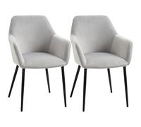 HOMCOM Chaises de salle à manger Lot de 2 chaises de cuisine avec dossier, aspect velours, chaise rembourrée avec pieds en acier pour le salon, gris clair 54 x 57 x 80 cm