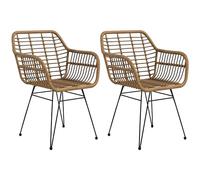 HOMCOM Chaises de Salle à Manger Lot de 2 Chaises de Salle à Manger avec Dossier Chaises de Cuisine avec Aspect Rat Chaise de Salon pour Salle à Manger Balcon Acier Brun Clair+Noir 56 x 60 x 79 cm