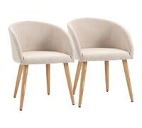 Homcom Chaises De Visiteur Design Scandinave - Lot De 2 Chaises - Pieds Inclinés Effilés Bois Caoutchouc - Assise Dossier Accoudoirs Ergonomiques Aspect Lin Beige Beige